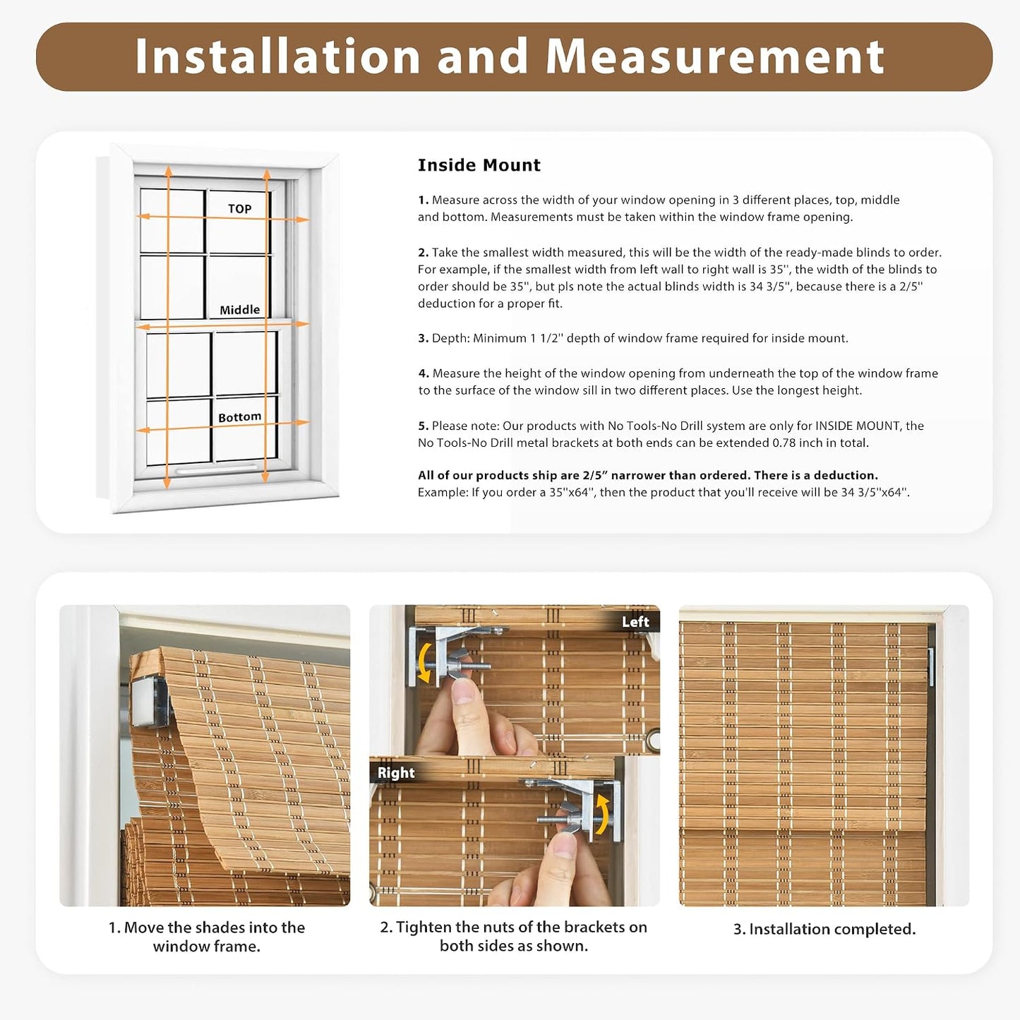 No-Drill Cordless Bamboo Roman Shades