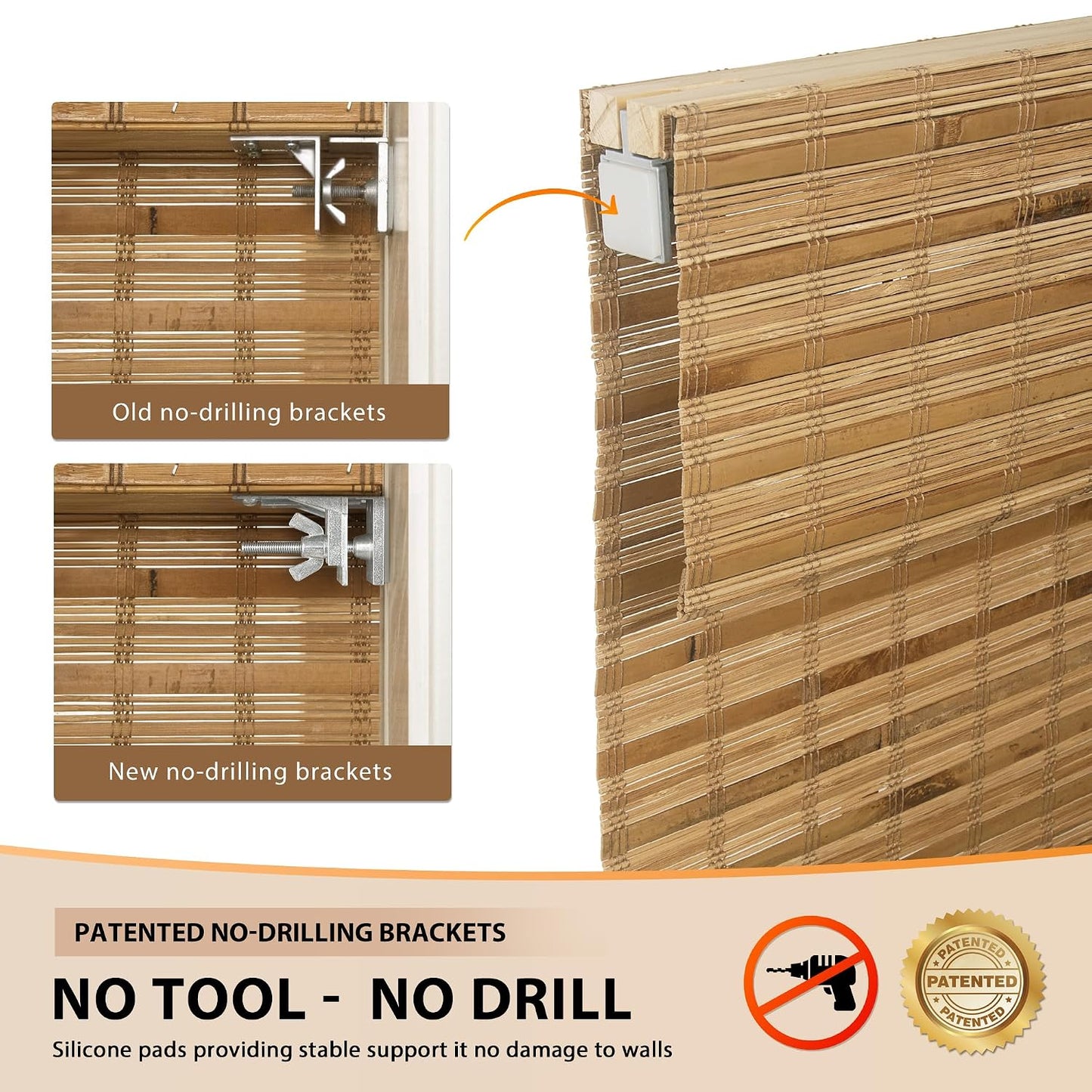 No-Drill Cordless Bamboo Roman Shades