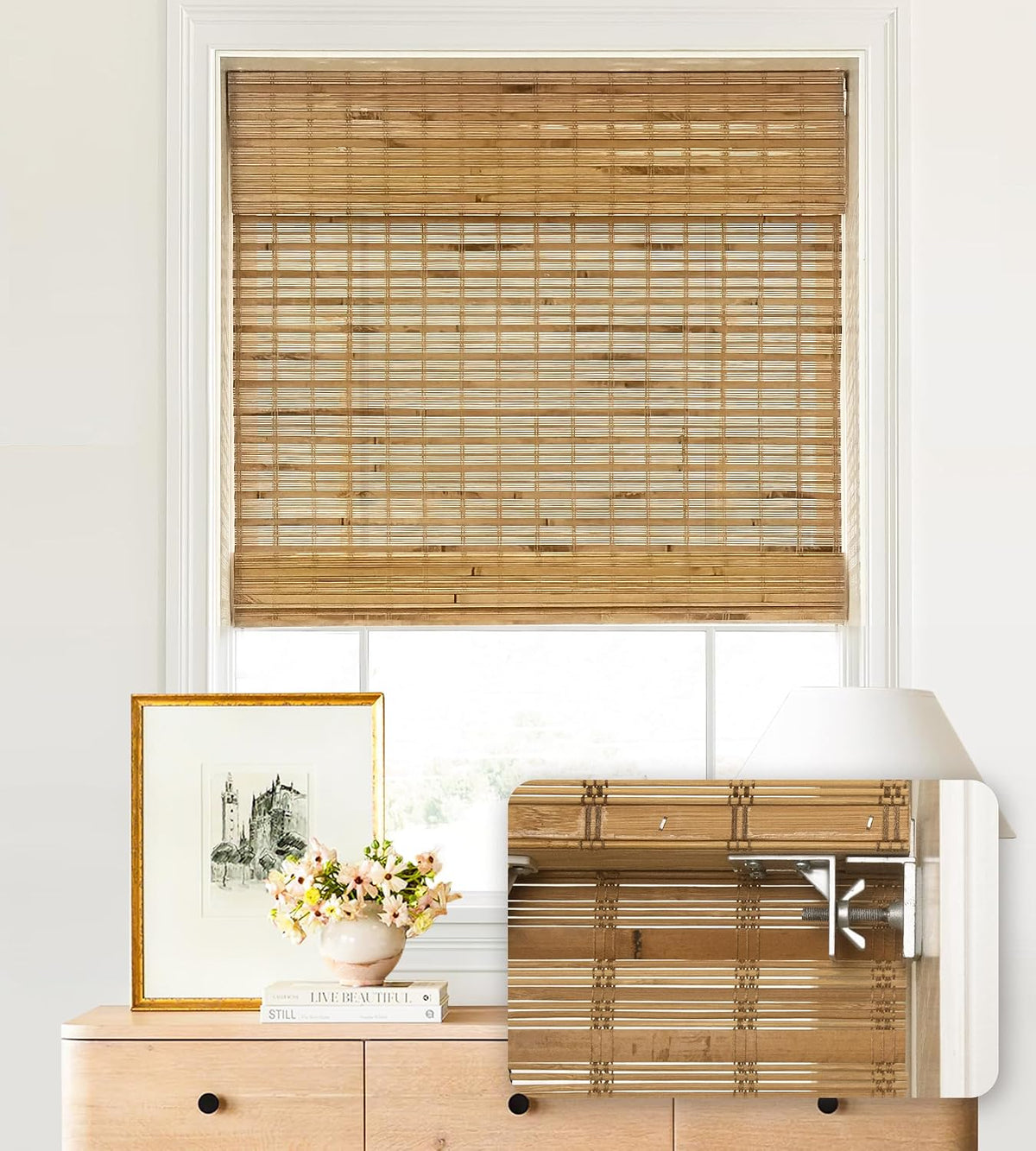 No-Drill Cordless Bamboo Roman Shades
