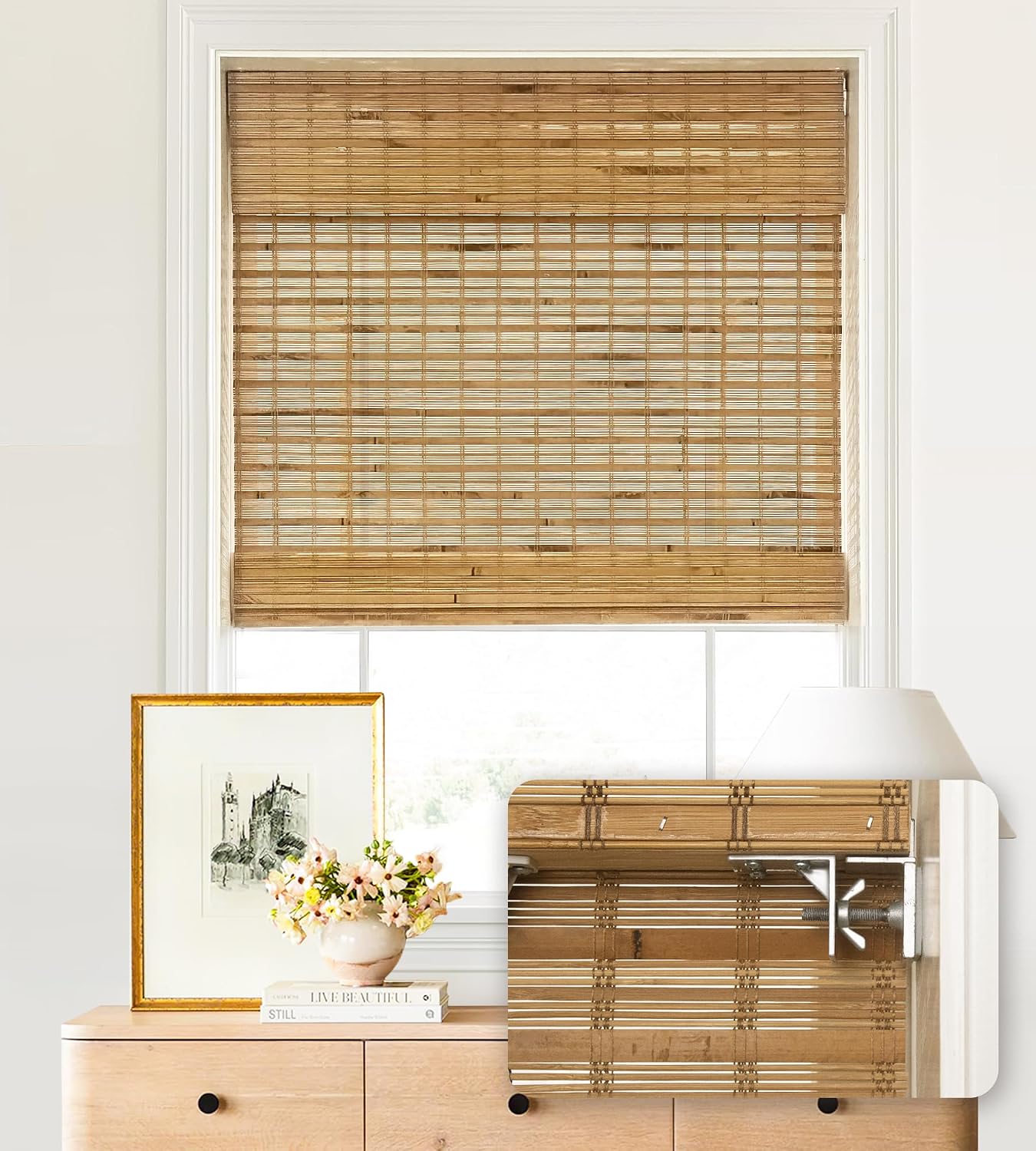 No-Drill Cordless Bamboo Roman Shades